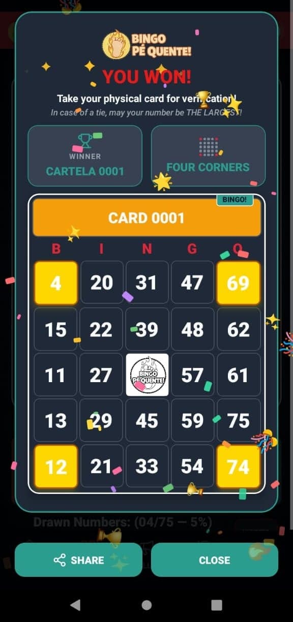 You Won? The app celebrates with you!
