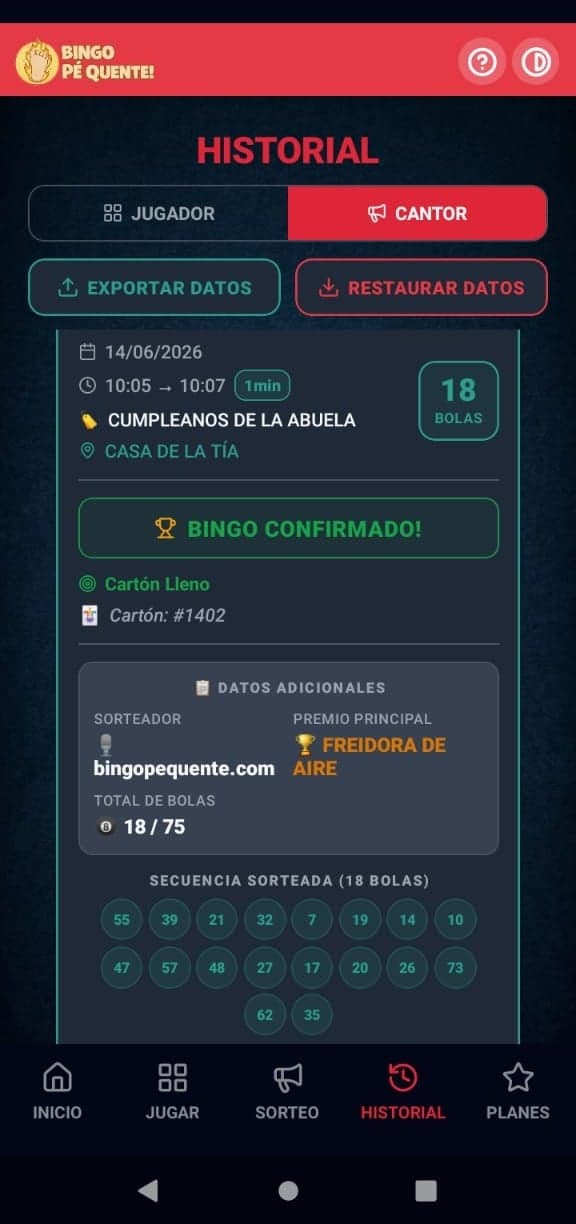 Historial del Sorteador