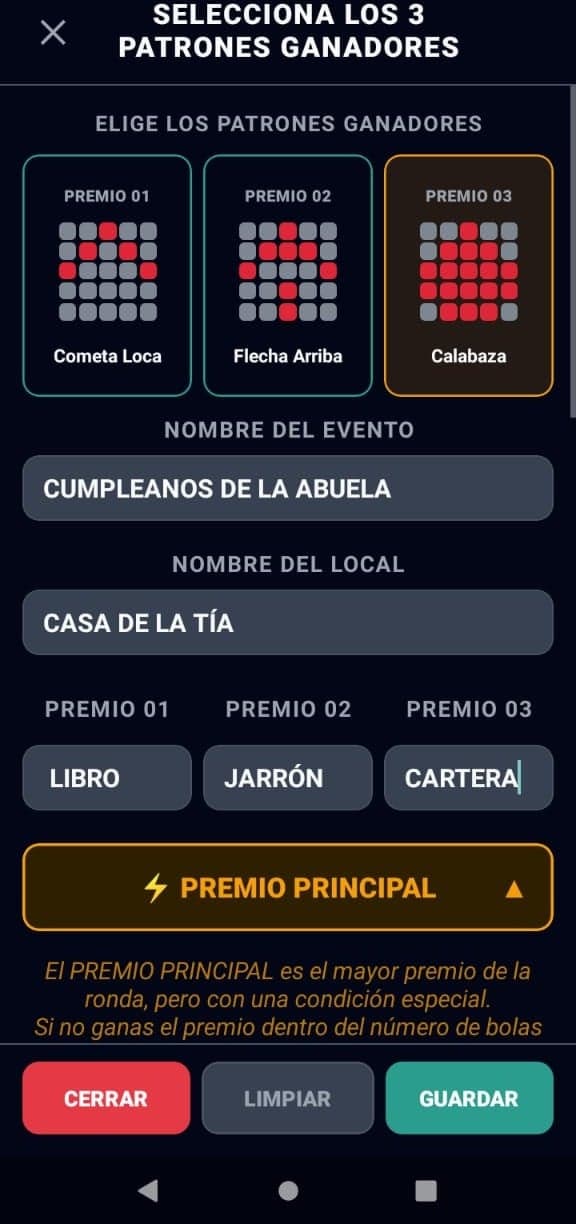Pantalla de elección entre Bingo Social y Bingo Multi-Premio